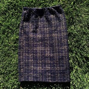 Bobeau Navy and Gold Boucle Pencil Skirt, Size Small, NWT